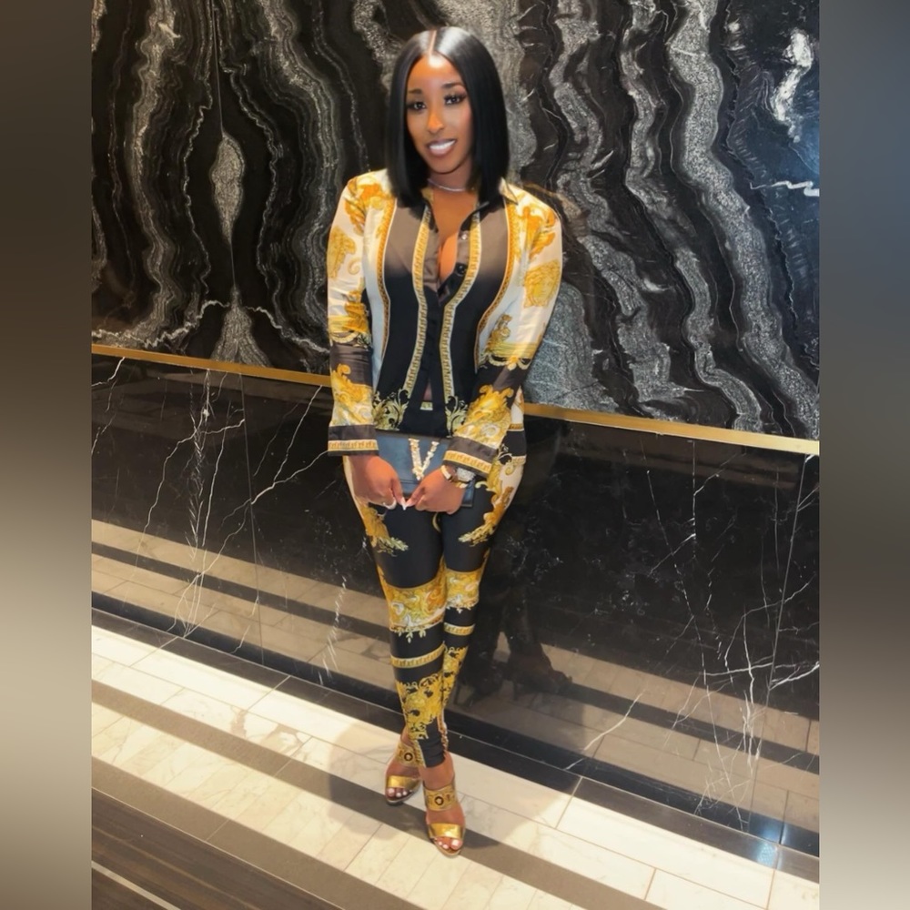 Versace silk shirt / Versace tights